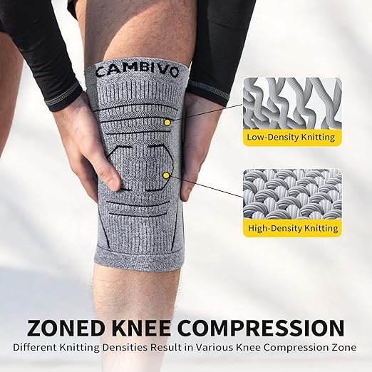 CAMBIVO Knee Brace for Women and Men with Side Stabilizer 2 Pack, Lightweight Knee Compression Sleeves for, Running, Workout and Daily Activities - Essential Series (Gray, Medium)