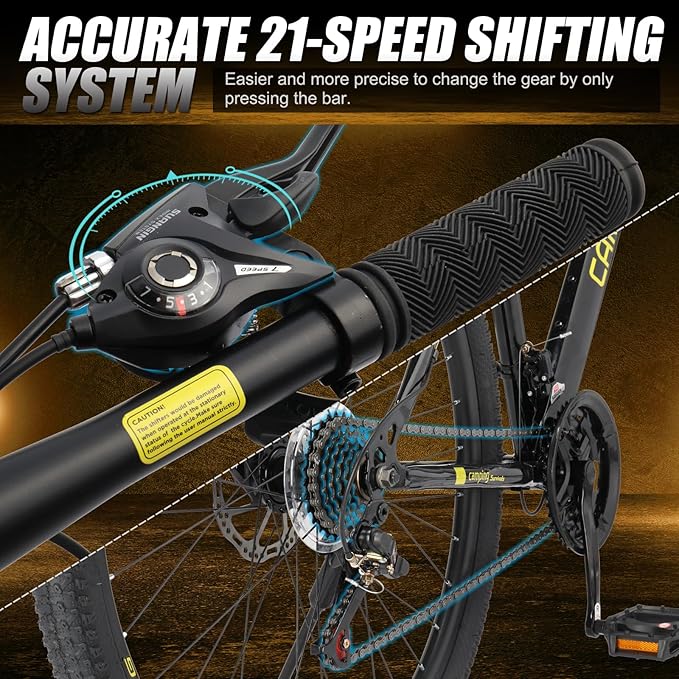 26/27.5" Mountain Bike 21 Speed Bikes for Adults, Men & Women Mountain Bike with High Carbon Steel Frame, All-Terrain Tires, Double Disc Brake and Suspension Fork