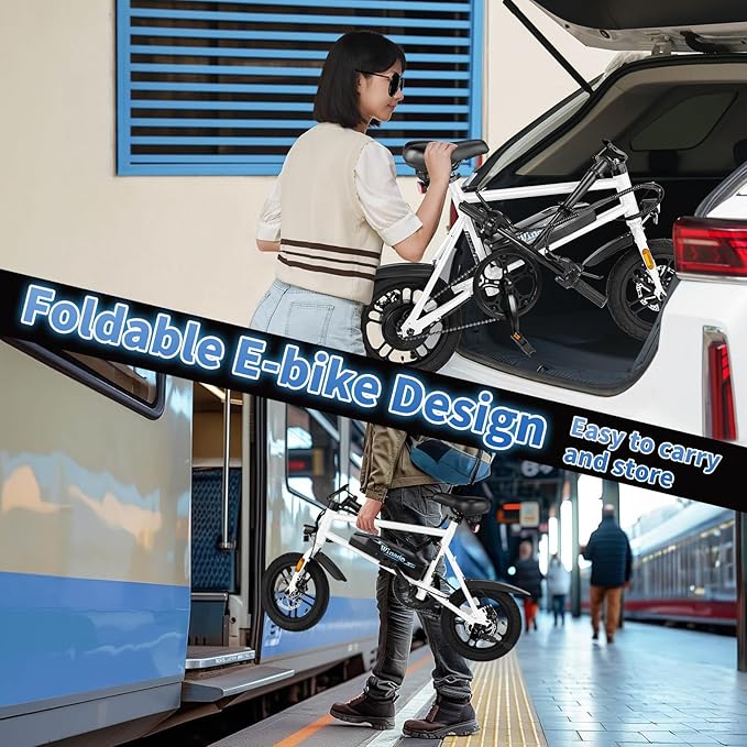 Winado Electric Bike for Adults, 14" Folding Electric Bicycle 450W Motor with Dual Disc Brakes, Max Range 25Miles(Pedal-Assist) & Speed 15.5MPH, Foldable Commuter City Ebike for Adults/Teens