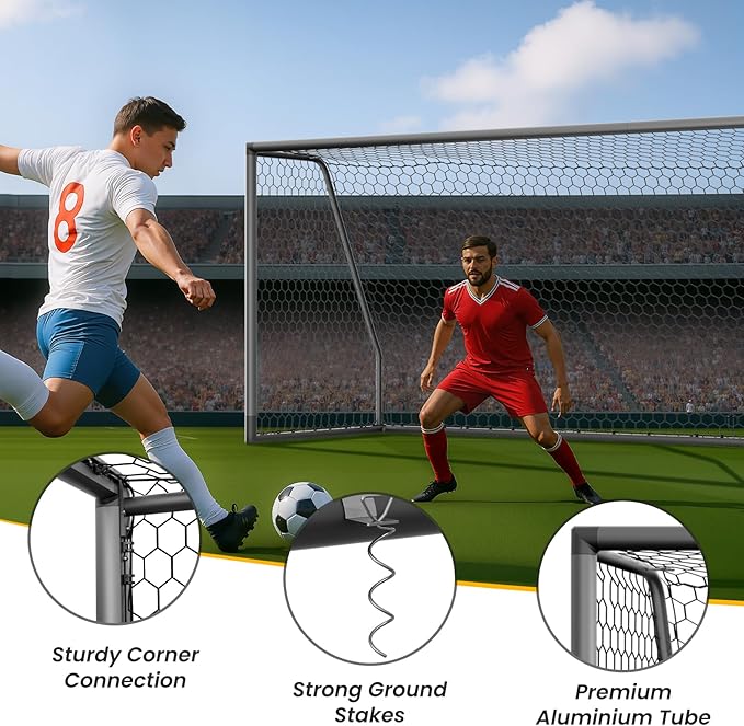 NAIZEA Soccer Goal - 12x6FT/16x7FT/10x6FT/8x6FT/6x4FT Soccer Goals for Backyard - Metal Soccer Goals for Youth Adult - Multiple Sizes Colors - Perfect for Games Indoor Outdoor Practice
