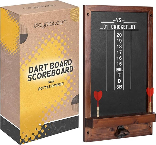 Play Platoon Dart Scoreboard & Darts Holder Wall Mount with Bottle Opener - Wood Score Board, Professional Darts Accessories, Dart Holder