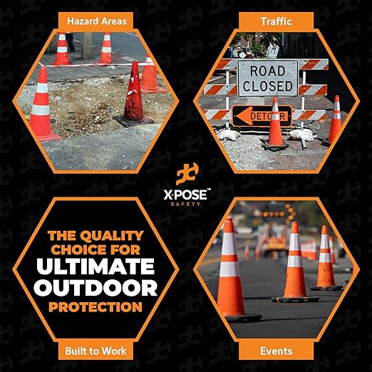 Xpose Safety 36 Inch Orange Traffic Cones Heavy Duty 12lb 6" & 4" Collar - Bulk Half Pallet 125 Pack - Multipurpose PVC Plastic Safety Cone Parking, Soccer, Caution & Construction - DOT Approved