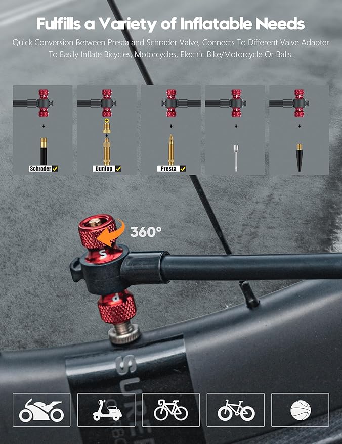 Tiakia Bike Pump with Gauge, High Pressure Bicycle Pump High Volume Portable Hand Air Pump Fit Presta, Schrader Valves Aluminum Bike Tire Pump for Mountain Road Bike, Strollers, Balls