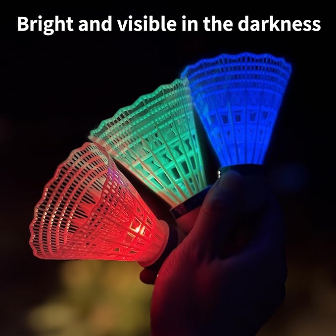 LED Badminton Birdies, Plastic Light Up Birdies Glow in The Dark Nylon Lighting Birdies Shuttlecock for Indoor Outdoor Sports Activities