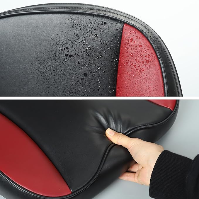 Folding Boat Seat Low Back Fishing Boat Seats with Caddy Organizer, Black/Red/Black