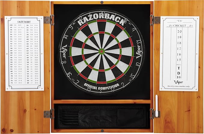 Viper by GLD Products Metropolitan Solid Wood Cabinet & Sisal/Bristle Dartboard Play-Ready Bundle