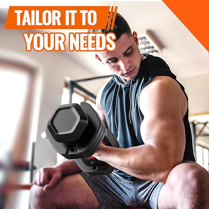VEICK 25/55 lbs Adjustable Dumbbell with Anti-Slip Turning Handle, Fast Adjust Weight for Men Women, Exercise Equipment with Tray for Home Gym Full Body Workout Fitness