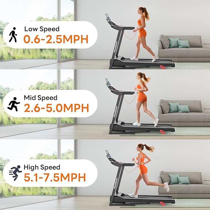 Treadmill with Incline for Home, Folding Treadmill with 400LBS Capacity, 7.5MPH or 10MPH, 16'' or 18'' Wide Belt, 64 Programs, APP Control, Shock Absorption, Home & Office
