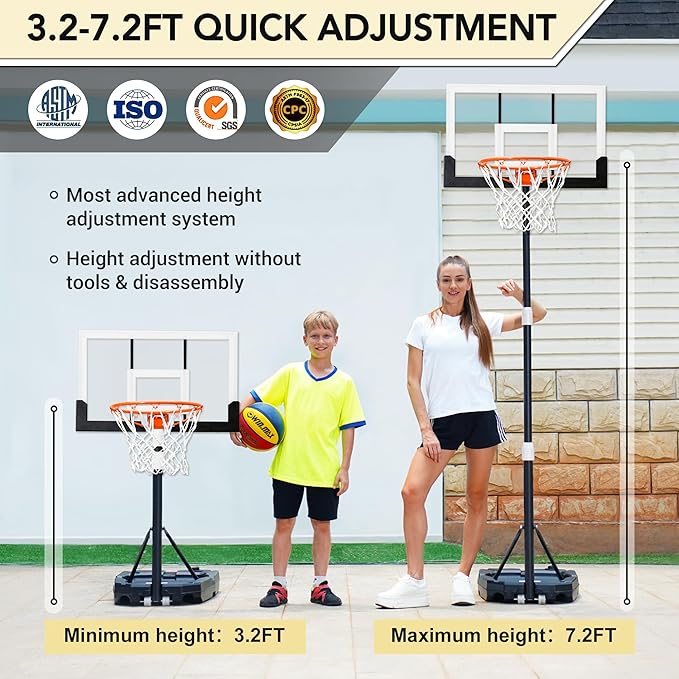WIN.MAX Basketball Hoop Outdoor with Shatterproof Backboard and Larger Base, Portable Basketball Hoop Goal System Youth/Adults in Backyard/Driveway/Poolside