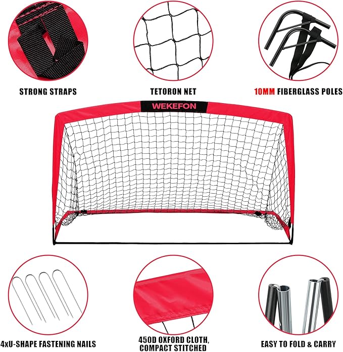 Soccer Goal with Carry Bag, 10/9MM Strengthen Pole, Arched Design, Kids Soccer Goals for Backyard Set 5x 3.1/3.6x2.7/2.9x2.4ft Portable Pop Up Soccer Nets for Toddler, Adults, Youth Games, Play, Gifts