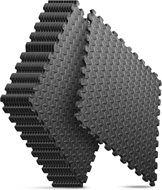 Home Gym Mat, Puzzle Exercise Mat, EVA Interlocking Foam Floor Tiles for Home Workout Equipment and Kids' Play Areas - Black, 24 in x 24 in x ½ in - 12 Tiles (Black, 12 Pack, 48 SQ FT)
