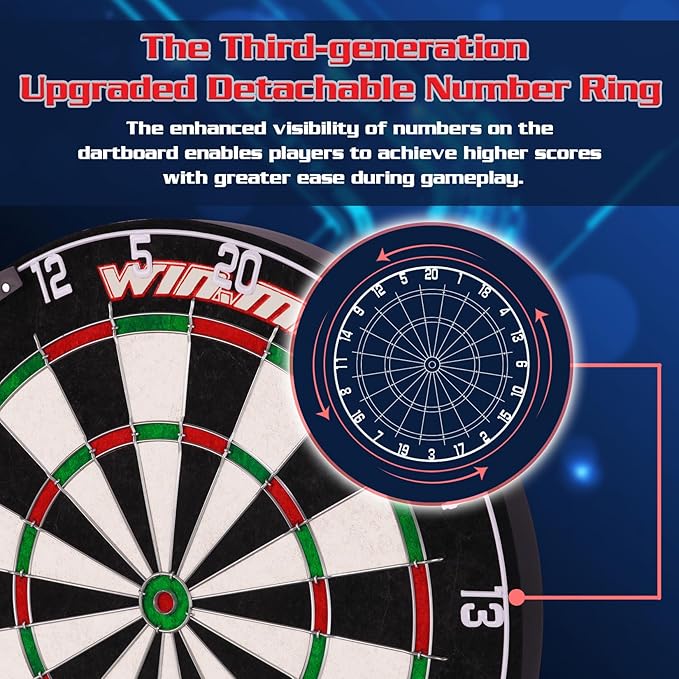 WIN.MAX Dart Board - Bristle Steel Tip Dartboard Dart Boards for Adults Bristle Steel Tip Dartboard Set with 12 Darts Metal Tip