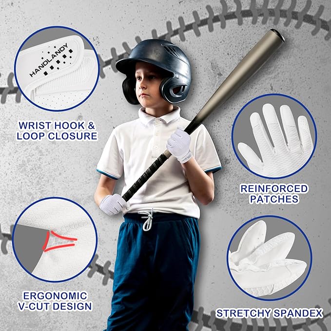 HLDD HANDLANDY Batting Gloves – Durable Grip, Breathable Baseball Softball Gloves for Adults Youth Kids – Gift for Players