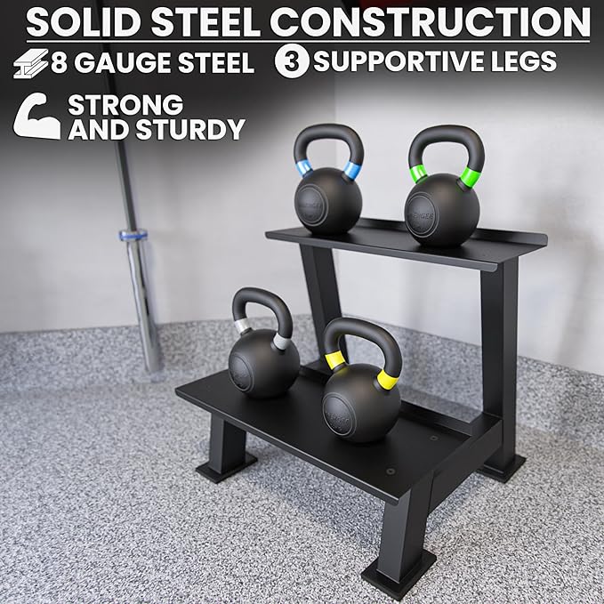 Synergee Kettlebell Storage Rack - Gym Storage Rack for Fitness Equipment Organization. 2-Tier Shelf for Holding Synergee Kettlebells.