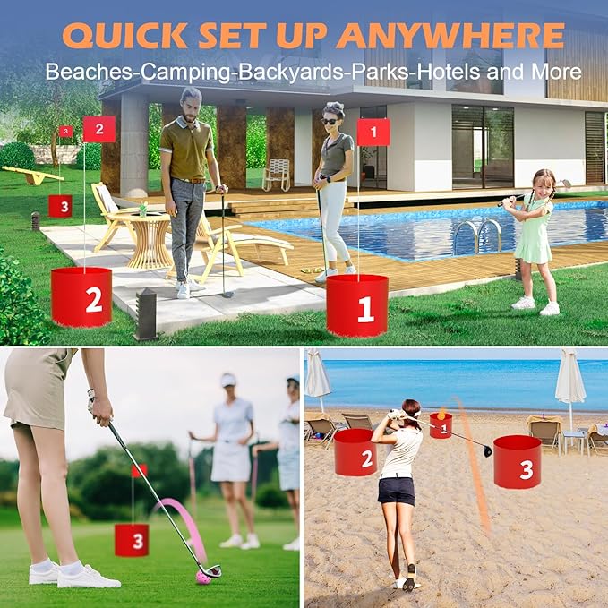 FOOING Golf Game LED with 2 Clubs, 9 Hole Practice Golf Backyard Game Set for Adults and Family Outdoor Indoor, Plastic Battle Yard Game with Balls and Flag for Lawn, Beach, Camping and Park