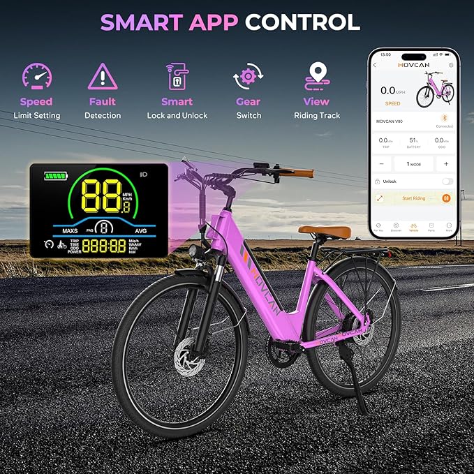 V80 Electric Bike, 1000W Motor 28MPH Ebike, 48V 13Ah Removeable Battery, 26'' City Cruiser Adult Electric Bicycles up to 70 Miles