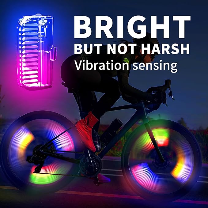 Bike Wheel Lights Rechargeable(2pack), Bike Spoke Lights Weatherproof, Adults Kids Bike Lights for Wheels 7-Color Variable, Motion Sensor,Fit All Wheel Sizes of Bike,Toddler Balance Bicycle, E-Bike