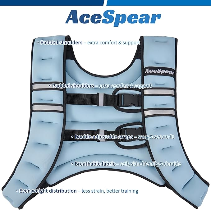 AceSpear Weighted Vest for Men Women 6lbs/8lbs/10lbs/12lbs/14lbs/16lbs/18lbs Body Weight Vest with Reflective Stripe for Running Walking Jogging Fitness Strength Training Workout