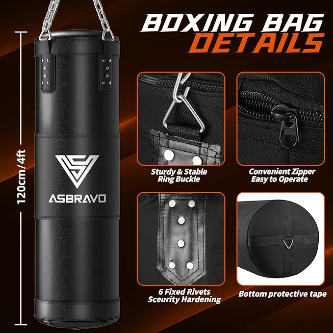 Punching Bag for Adults, 4ft Heavy Boxing Bag Set with 12 OZ Gloves for MMA Karate Kickboxing Boxing Home Gym Training - Unfilled