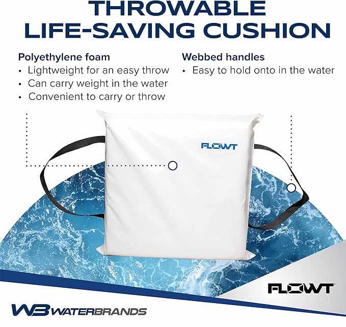 Flowt Boat Seat Cushion and Throw Cushion for Boat Safety – USCG Approved Type IV, Life Cushion for Boat, Durable, Comfortable Boat Seat Cushions for Kayaks, Paddle Board, Canoe and Boating - White