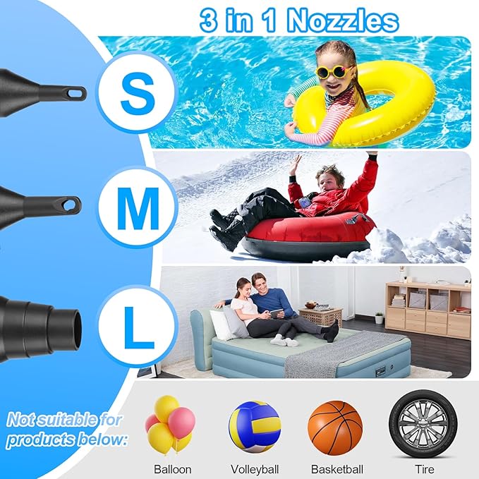 AGPTEK Rechargeable Air Pump, Electric Air Pump 4000mAh Battery Quick-Fill Inflator & Deflator with 3 Nozzles, Lightweight & Portable Perfect for Air Beds, Air Mattresses, Pool Toys & Inflatable