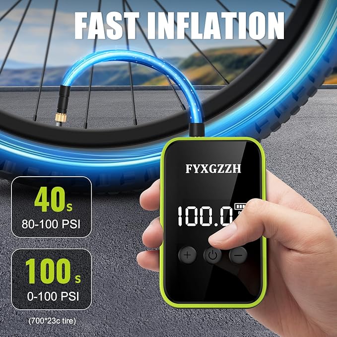 Mini Electric Bike Pump - Fast Inflate Bike Tire Pump with Gauge, 150PSI Air Pump with Presta and Schrader Valve for Road Bike, Mountain Bike, E-Bike, Motorcycle