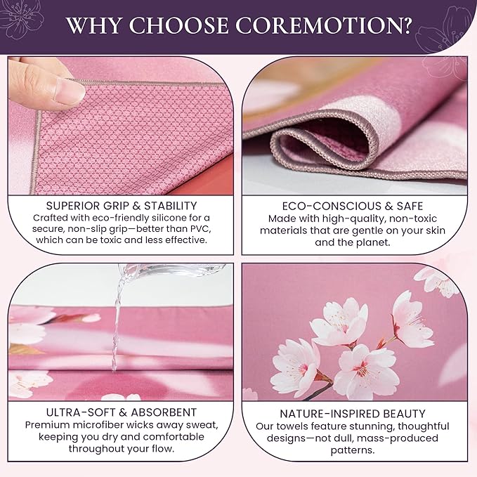 Non Slip Hot Yoga Mat Towel for Yoga | Silicone Grip with Quick Drying Super Absorbent Technology | Multi-Purpose Performance Yoga Towel Mat Measures 26.5" X 72" | Ideal for All Workouts
