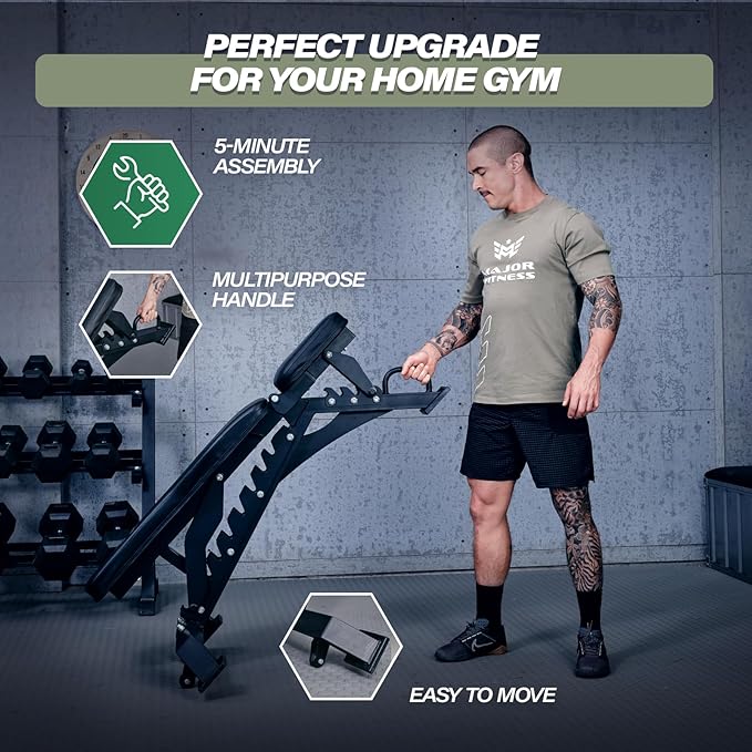MAJOR FITNESS Weight Bench, Adjustable Workout Bench for Strength Training, Bench Press, and Full-Body Workouts for Home Garage Gym