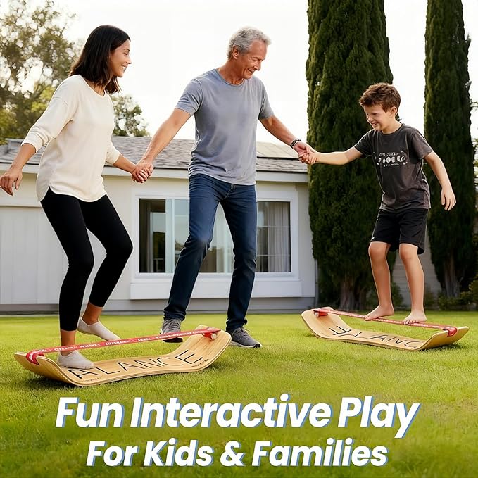 Slackline Balance Board Trainer for Kids & Adults – Pre-Assembled Wooden Board with Premium Stand, Core Strength & Flexibility Trainer for Home,Gym,Yoga,or Office Workouts