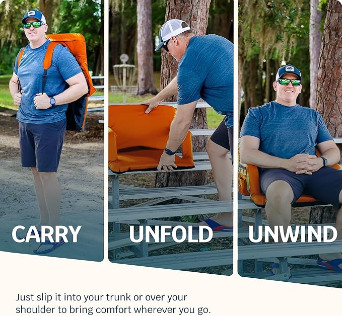 Alpcour Reclining Stadium Seat – Wide Bleacher Chair with Back Support and Cushion, Armrests, Side Pockets, and Bleachers Hook – Best Stadium Seats Chairs for Camping, Kayak, & Paddle Board Backs