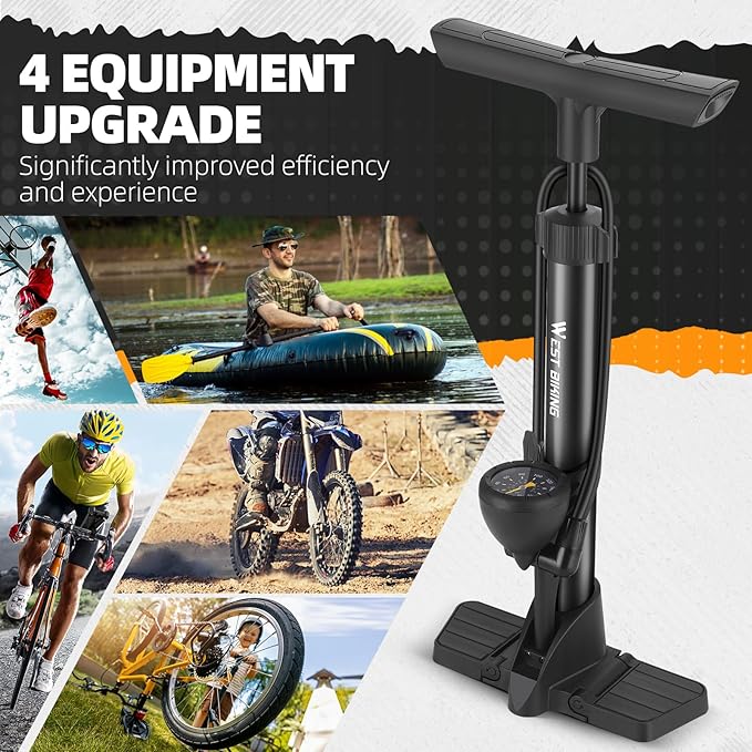 Bike Floor Pump, Bikes Pump with Gauge,Bicycle Air Pump with High Pressure 160 Psi, BikeTire Pump with Presta Schrader Valves，Portable Hand Pump Bike, Fits Road Bikes MTB E-Bike, Ball