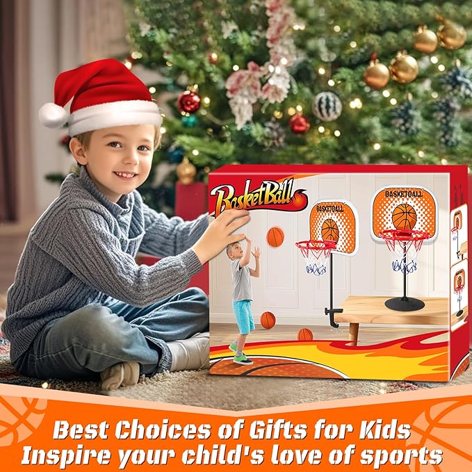 2 in 1 Mini Tabletop Basketball Hoop Indoor Desktop Basketball Hoop Set with Clips and Suction Cup with Two Balls, Portable Mini Hoops for Desk Table Office Bedroom Basketball Toys for Kids and Adult