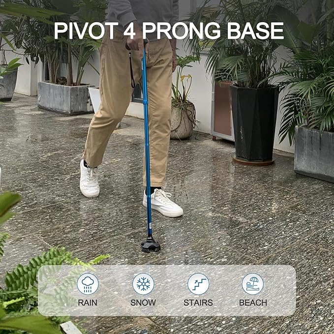REHAND Walking Cane for Men & Women - Foldable, Adjustable, Lightweight, Self Standing Pivot Walking Cane, Soft Handle Grip, with Travel Bag, Walking Sticks for Seniors & Adults