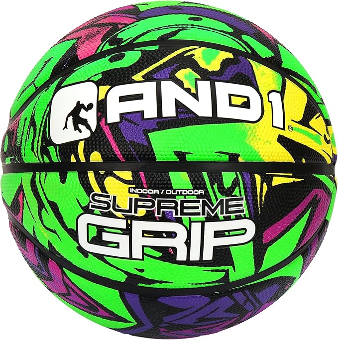 AND1 Supreme Grip Rubber Basketball: Official Regulation Size 7 (29.5 inches) - Deep Channel Construction Streetball, Made for Indoor Outdoor Basketball Games