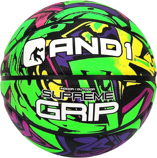 AND1 Supreme Grip Rubber Basketball: Official Regulation Size 7 (29.5 inches) - Deep Channel Construction Streetball, Made for Indoor Outdoor Basketball Games