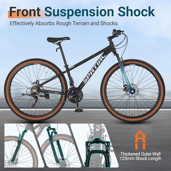 SPATIAL Mountain Bike, 24/26/27.5/29 inch Outdoor Cycling Bike,21/8 Speed Lightweight Aluminum Frame | Dual Disc Brakes,Adjustable Ergonomic Seat for Men Women Adult,MTB Bicycle