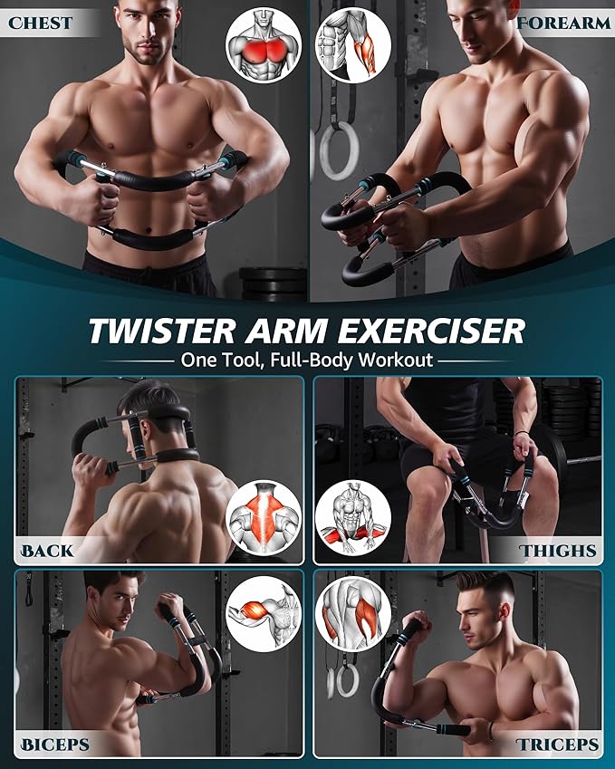 Twister Arm Trainer Chest Workout, Handheld Arm Chest Exerciser Bar, Adjustable Resistance Chest Muscle Strengthen Trainer - Push-Up Alternative, Home Fitness for Pectorals & Triceps Strength Building