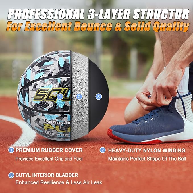 SQUAD NightPlay Reflective Basketball Size 5, Size 7 - Cool Holographic Glow Basketball for Night Game, Ideal Gift for Boys Girls 10-14 Year Old, Cool Teen Toys