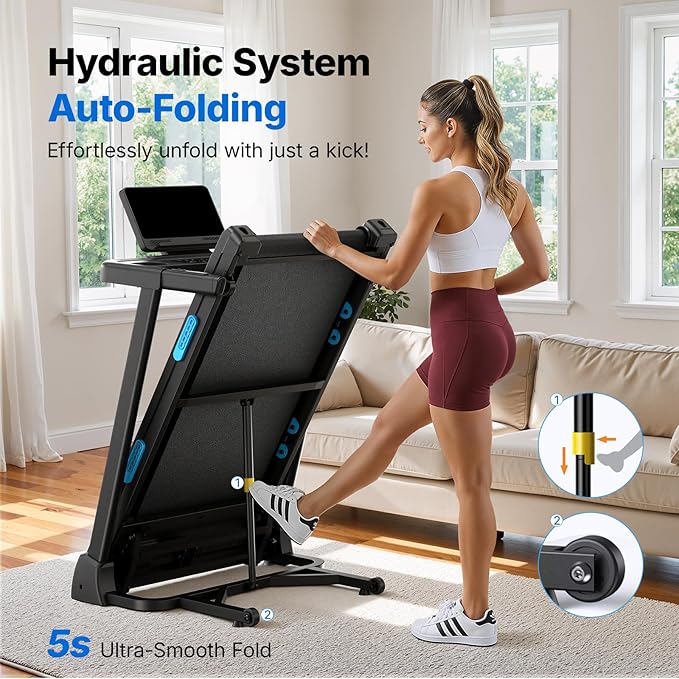 MERACH Foldable Treadmill with Incline, 7.5MPH Quiet Treadmills for Home with Double Deck Technology, 4 Silicone Shock Cushion, Heart Rate Monitoring,16.5" Wider Belt, APP