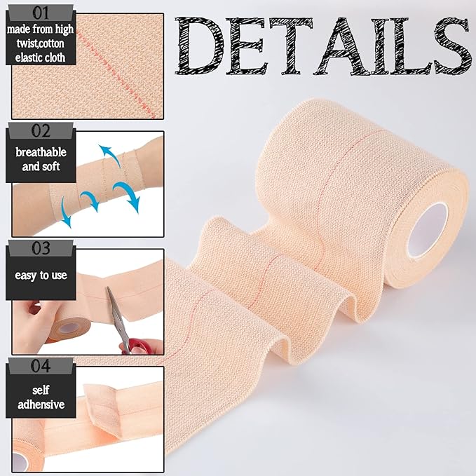 Tondiamo 8 Rolls Elastic Adhesive Bandage Tape Medical Bandage Wrap Athletic Sports Tape Flexible Stretch Skin Bandages Strips for Ankle, Knee, Wrist Sprains Animal Pets(3 Inch X 5 Yard)