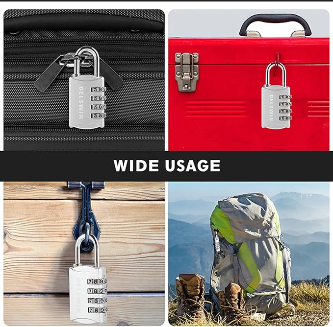 DELSWIN Small Combination Lock for Locker - 8Pack Resettable Luggage Locks for Backpack Suitcase - Gym Employee Locker Lock Combo Padlock