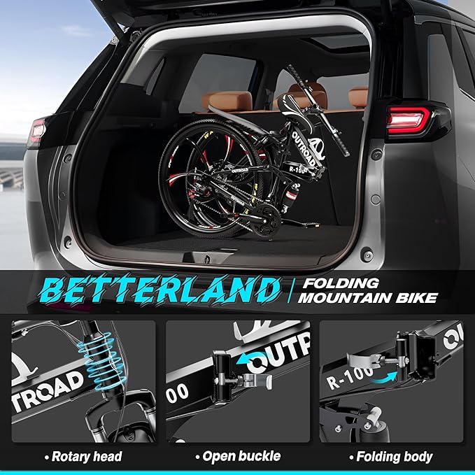 Betterland 26 Inch Folding Mountain Bike, 21 Speeds Full Suspension Foldable Bikes, Dual Disc Brake, High Carbon Steel Frame and Non-Slip Quick Release tire Bicycle for Adult