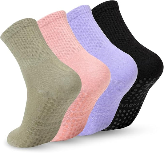 Ivyhouse Pilates Yoga Socks with Grips for Women - Crew Length Ballet Barre Socks - Sticky Workout Hospital Socks