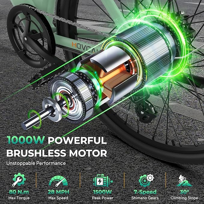 V80 Electric Bike, 1000W Motor 28MPH Ebike, 48V 13Ah Removeable Battery, 26'' City Cruiser Adult Electric Bicycles up to 70 Miles