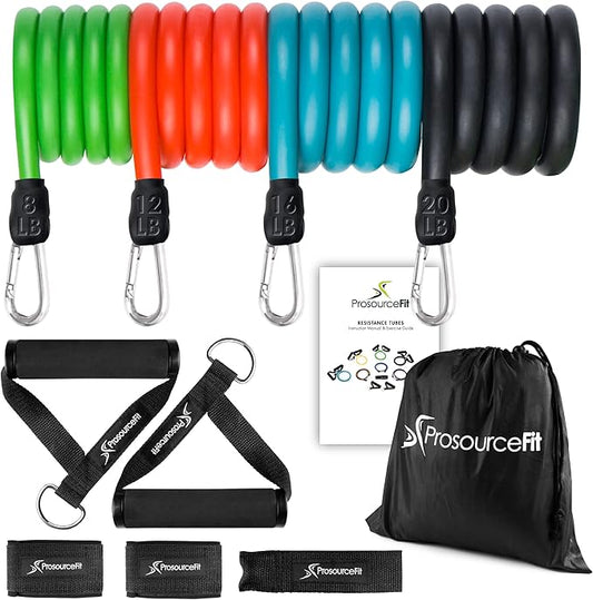 ProsourceFit Single Stackable Resistance Bands with Door Anchor and Exercise Guide, 8-12 LB, Heavy Duty Fitness Tube for Full-Body Exercises and Home Workouts