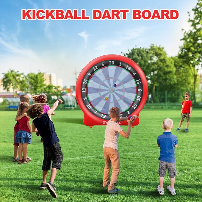 Giant Dart Board Inflatable with Pump, Outdoor and Indoor Soccer Sport Kick Dartboard for Kids and Adults, Waterproof Darts Board Yard Game with 20 Golf Balls, 4 Sticky Balls, 2 Soccers