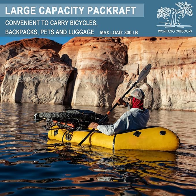 Packraft TPU Inflatable Travel Kayak with Soft Seat Lightweight Packrafts for Flat Water Rafting/Bicycle Drifting/Litewater Dinghy, 1 Person