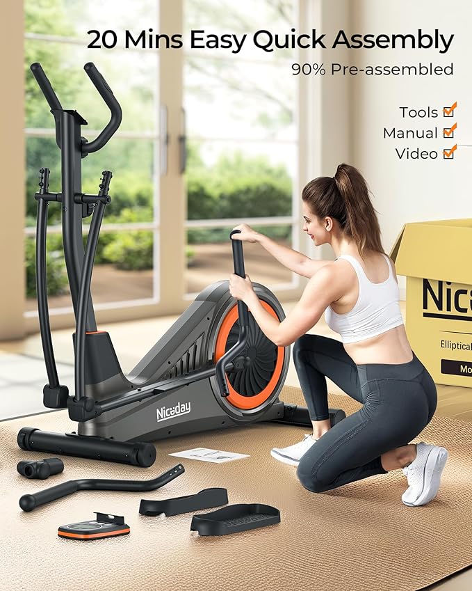 Niceday Elliptical Machine, Elliptical Exercise Machine for Home with Hyper-Quiet Magnetic Driving System, Elliptical Trainer with 15.5IN-20IN Stride, 16 Resistance Levels, 500LBS Loading Capacity