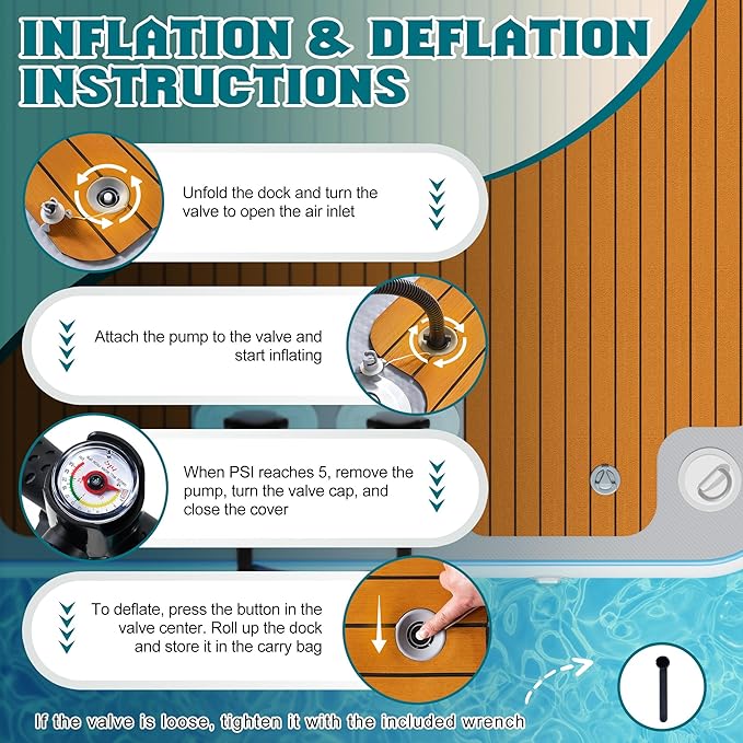 Specraft Inflatable Floating Dock, Non-Slip Air Dock Platform loating Island Raft with Rope Ladder for Pool Lake Beach Ocean