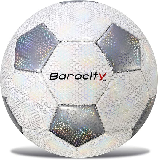 Soccer Ball - Premium Boy and Girl Official Match Ball with Cool Reflective Iridescent Rainbow Hex Pattern, Durable, Indoor, Outdoor, Training, Practice, Playtime and Games
